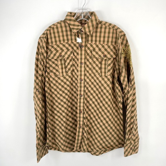 Pelle Pelle Other - Pelle Pelle Mens XL Plaid Button Down Shirt Brown Orange Embroidered Y2K NWT VTG